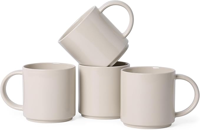 Coffee Mugs Set of 4, Stoneware Coffee Cups with Comfortable Handle, 16oz Ceramic Mugs for Kitchen & Office, Dishwasher & Microwave Safe - Creamy White by ALOFMO
