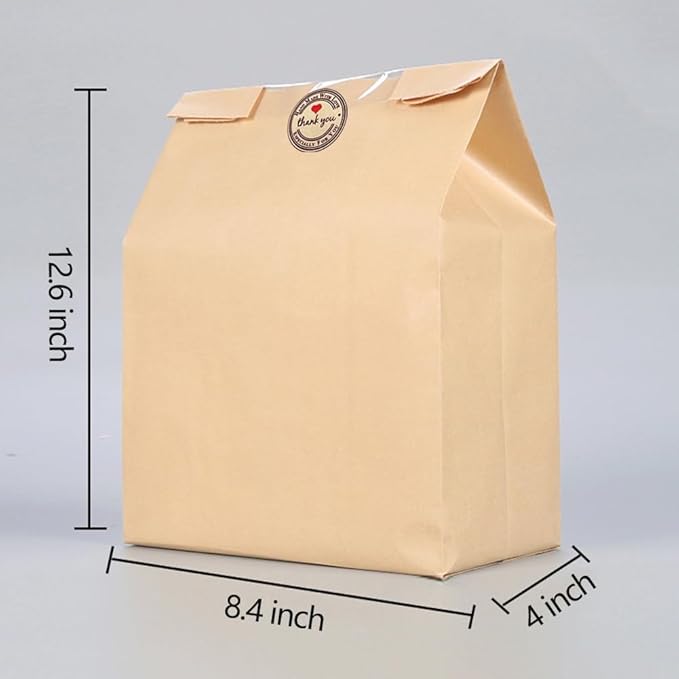 GRANDAN 100 Packs Large Paper Bread Bags for Homemade Bread, Kraft Paper Bakery Bags with Window for Sourdough Toast Packing Storage, Baked Loaf Gifting Bag Bonus Label Seal Stickers 12.6x8.3x4.0 inch - Image 3