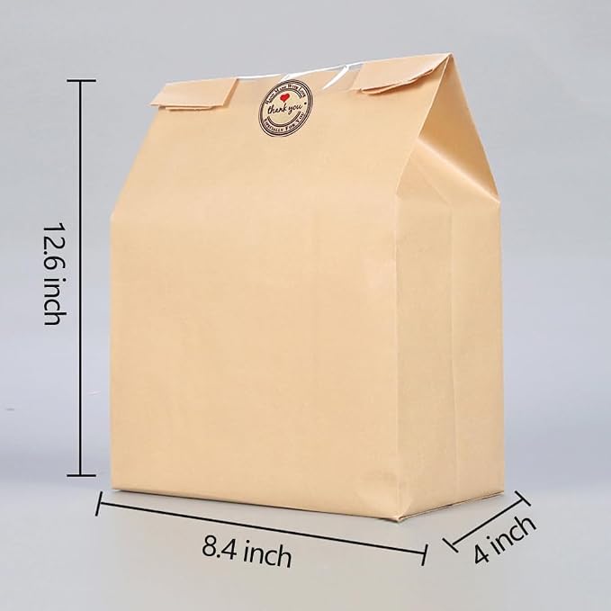 GRANDAN 200 Packs Large Paper Bread Bags for Homemade Bread, Kraft Paper Bakery Bags with Window for Sourdough Toast Packing Storage, Baked Loaf Gifting Bag Bonus Label Seal Stickers 12.6x8.3x4.0 inch - Image 3