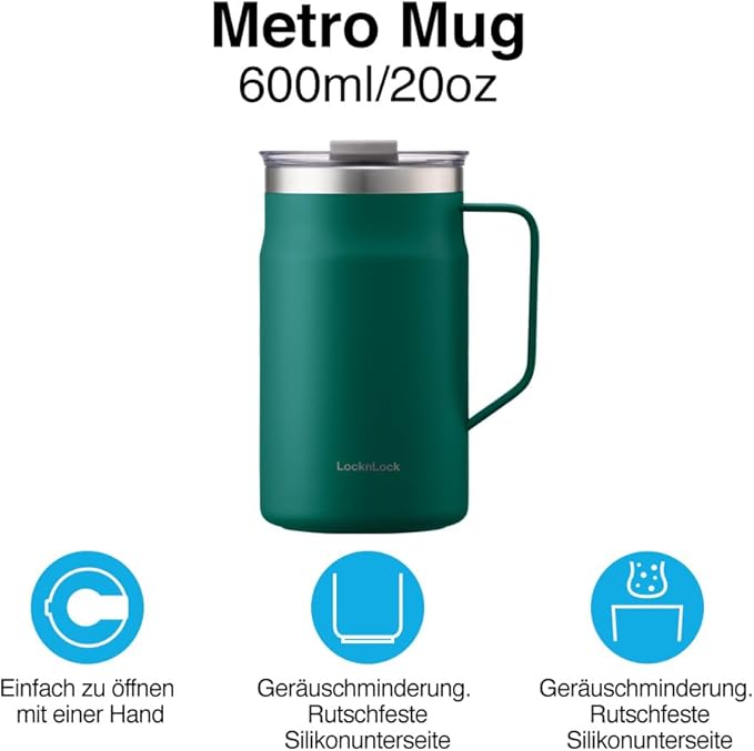 LocknLock Metro Mug Premium 18/8 Stainless Steel Double Wall Insulated with Handle Perfect for table with Lid, Yellow, 20 oz - Image 4