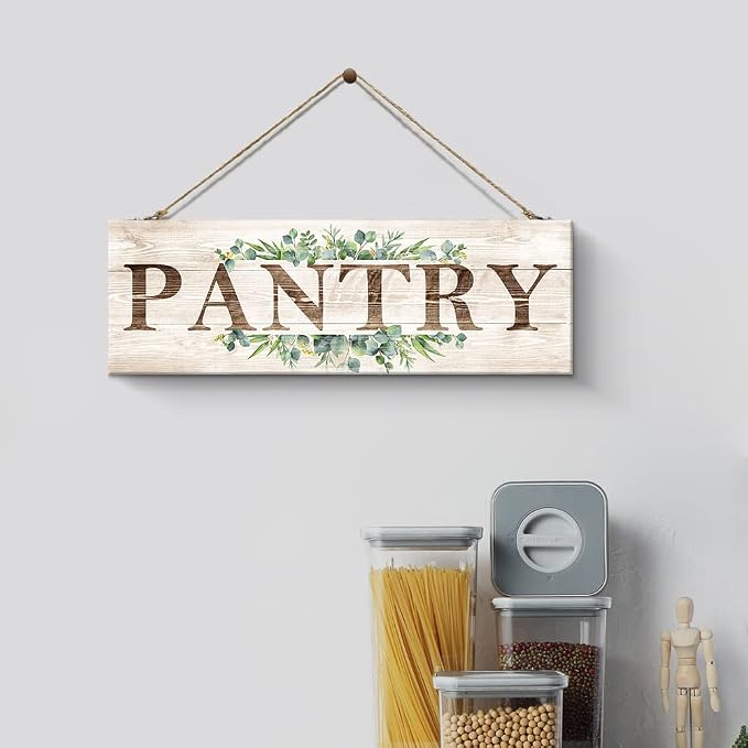 Pantry Sign Wall Decor, Pantry Wall Art with Plant Print, Rustic Farmhouse Wall Hanging Plaque Home Kitchen Decorative Pantry, 4.7 x 13.7 inches - Image 4