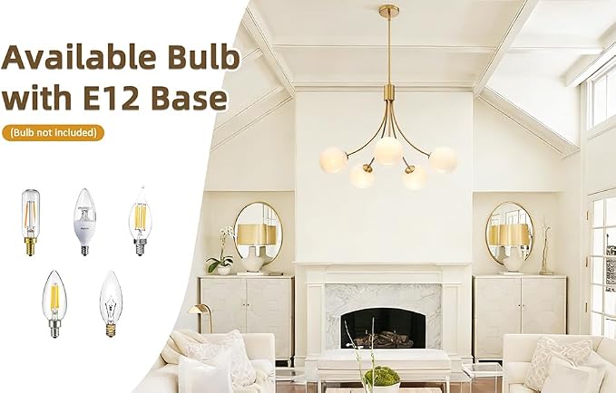 Bubble Chandelier, Modern Sputnik Dining Room 5-Light Chandelier with Gold Finish and Glass Globes for Kitchen Bedroom Foyer and Living Room - Image 8