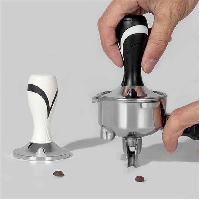 51/53/58mm Espresso Tamper, Coffee Tamper With Calibrated Spring Loaded, Flat Stainless Steel Base Tamper For Portafilter Basket Espresso Machine Handle(White 53mm)