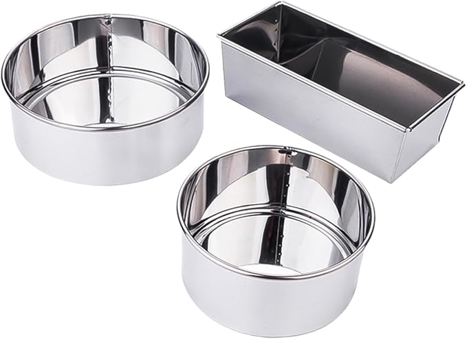 SHOWERORO 3pcs Stainless Steel Cake Mold Round Rectangle Molds for Baking Diy Chocolate Making Kitchen Bakeware for Home Use for Small Cakes Muffins by SHOWERORO