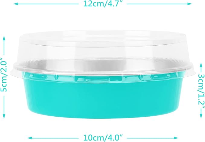 Beasea Mini Pie Pans with Lids, 4 Inch 100 Pack Disposable Cake Pans, 8 Oz Elegant Blue Aluminum Pie Pan Tin Round Disposable Tin Tart Pans Mini Cheesecake Pan for Pie Tart Quiche - Image 3