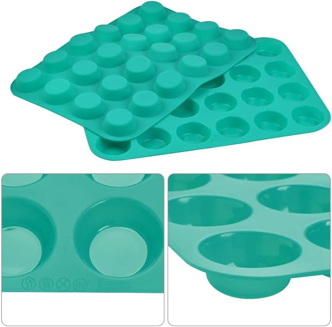 Silicone Muffin Pan, 24 Mini Cupcake Pan for Cream Cheese Fat Bombs, Non Stick, Dishwasher Safe Silicon Bakeware Pans, 2 Pack