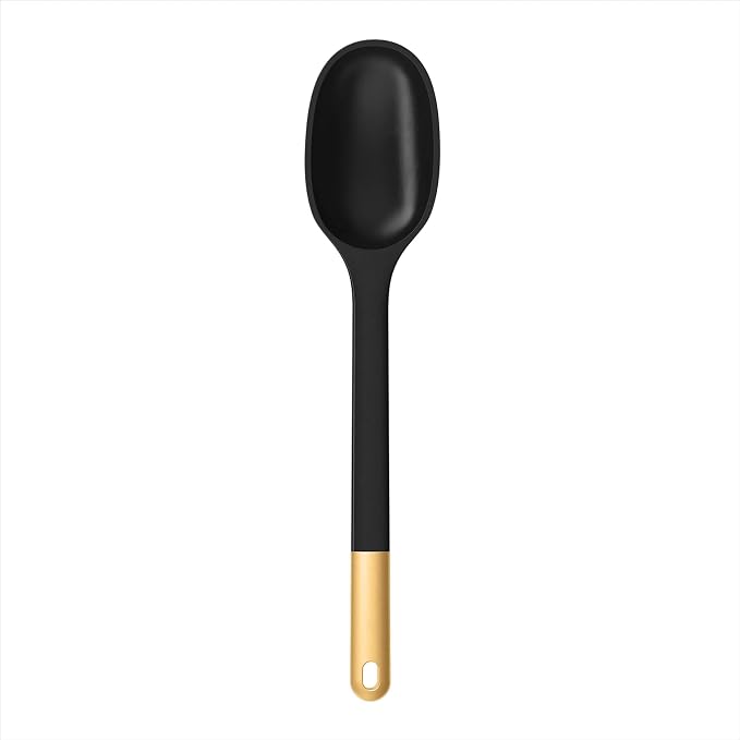 Kitchen Utensil Set, 6-Piece Silicone Kitchen Utensil Set with Rotating Rack - Non-Scratch, Heat Resistant Tools & Gold Stainless Steel Handles (Black) - Image 6