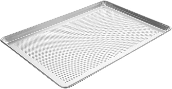 Restaurantware Met Lux 26 x 18 x 1 Inch Baking Sheet Pan 1 Perforated High Temp Baking Sheet - Full-Size Freezable Silver Aluminum Potato Chip Baking Tray Dishwasher-Friendly - Image 2