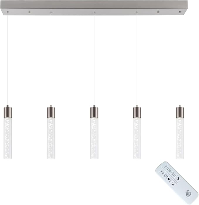 Pendant Light Kitchen Island with Remote Control - Brushed Nickel Adjustable Height Kitchen Island Light, 3000K/4000K/6000K Dimmable LED Handing Light for Dining Room, Bar, Hallway by Bestwest