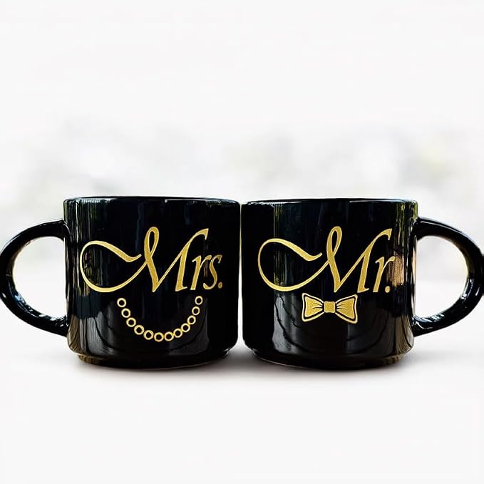 Mr and Mrs Mug Set, Mr Mrs Wedding Gift for Couples, 17 Oz Funny Couple Coffee Mug with Hidden Bottom Design, Newlywed Gift, Bride Groom Present, Anniversary Engagement Gift, His and Hers Mug - Image 4