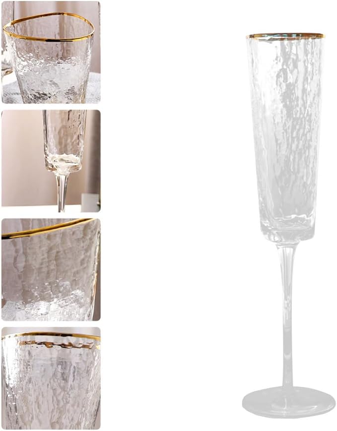 ibasenice European Style Hammered Crystal Sparkling Wine Glass with Golden Edge, Elegant Glassware for No Oxidation and No Discoloration, for Home Dining and Bachelorette Parties - Image 7