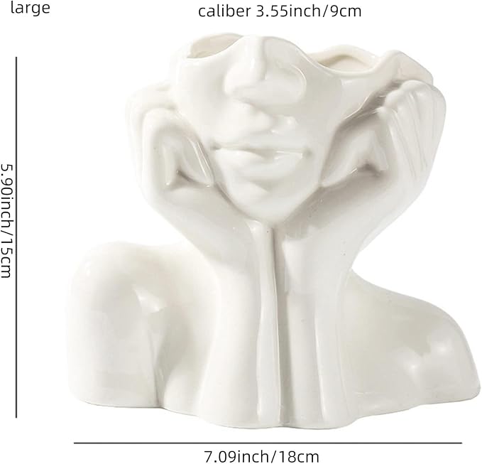 Ceramic Face Vase - Cute Half-Body Female Head Planter for Flowers, Modern Farmhouse Decor - Perfect for Desk, Table & Bookshelf, Home Accent - Image 5