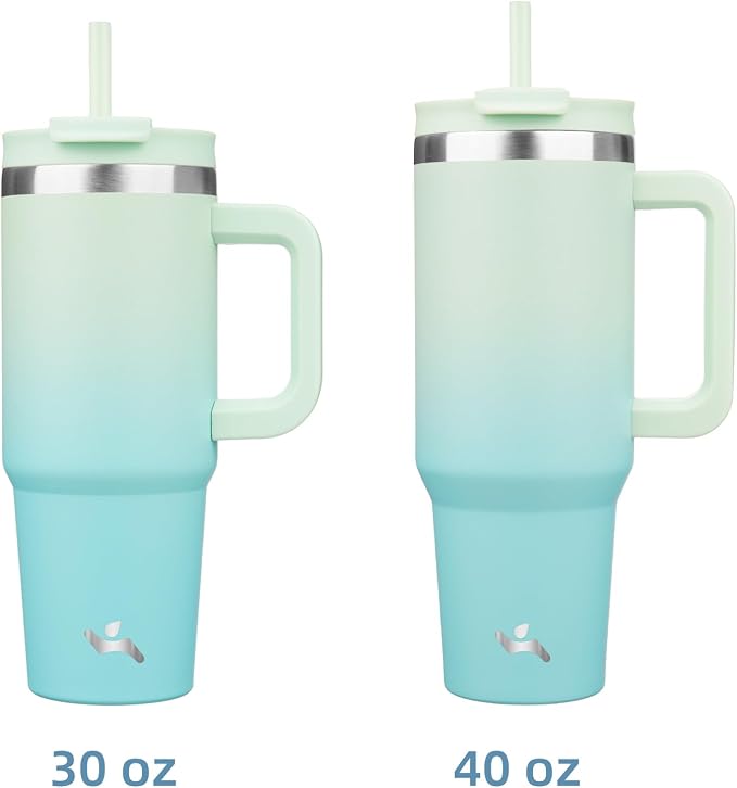 Konokyo 30 oz Insulated Tumbler Water Bottle with Handle, Straw Lid | BPA-free and dishwasher safe; made for gym, travel, coffee and gifting, 2 straws, cup holder friendly,Mint - Image 3