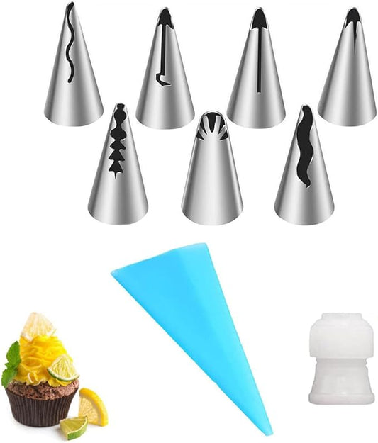 7-Piece Pleated Skirt Piping Nozzles Set, Stainless Steel Piping Nozzles Kit for Pastry Fondant & Cake Decorating Supplies - Baking Tools (Silver)