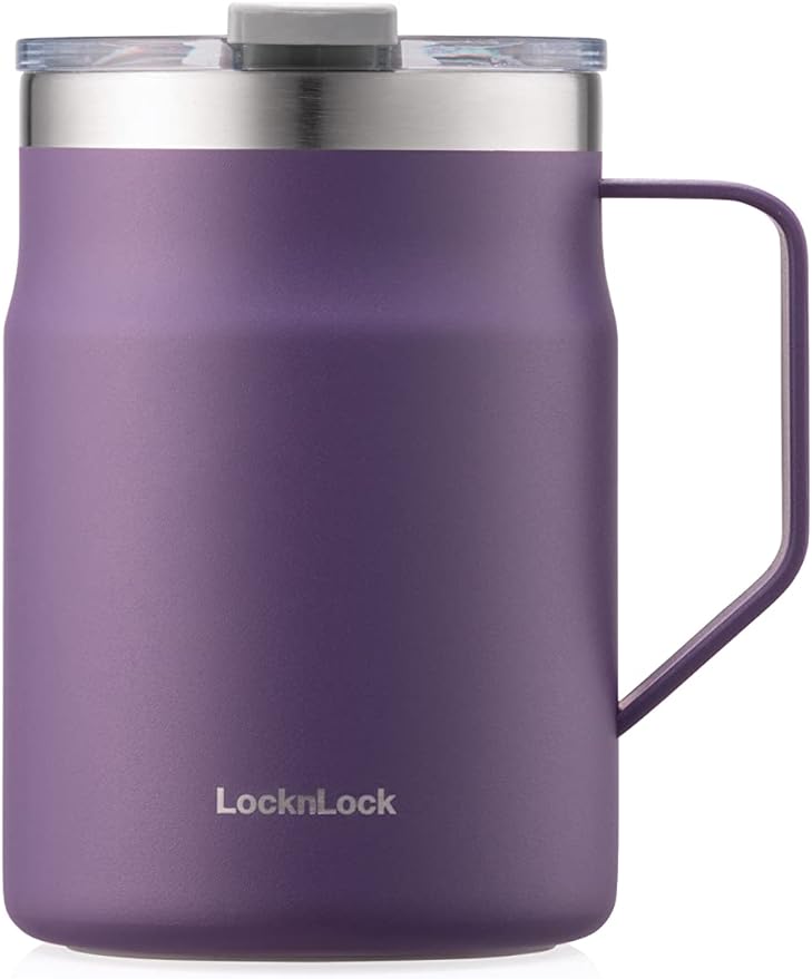 LocknLock Metro Mug, Premium 18/8 Stainless Steel Metal, Double Wall Insulated, Portable Coffee Cup with Lid and Handle for Hot and Cold Drinks, Purple, 16 oz by LocknLock