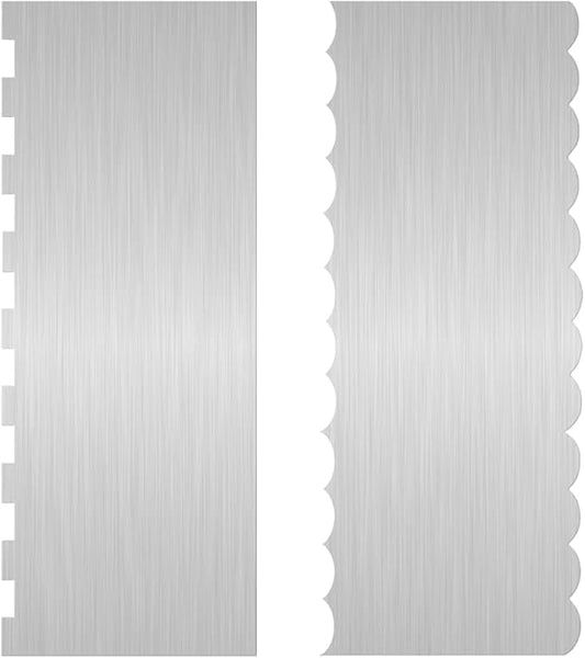 2 Pc Stainless Steel Cake Scraper Cake Decorating Tools Edge Side Jagged Wave Double Sided Patterned Comb Metal Cake Carving Smoothing Cream Pastry Baking(CS-21，CS-25)