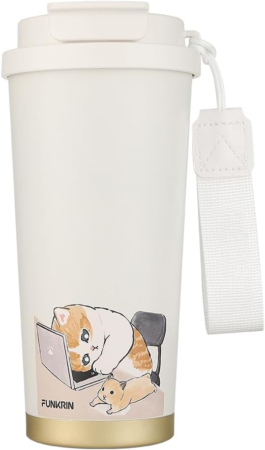 Funkrin Coffee Travel Mug with Flip Lid, 16oz Insulated Tumbler Cup with Ceramic Coating, Double Wall Vacuum Leak-Proof Tumbler for Office School Party Camping by Funkrin
