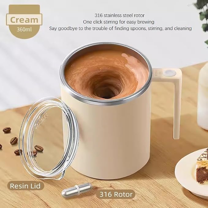 Electric Mixing Mug,Electric Stirring Coffee Mug,Coffee Mugs,Suitable for Coffee, Milk, Cocoa and Other Beverages (Cream White) - Image 2