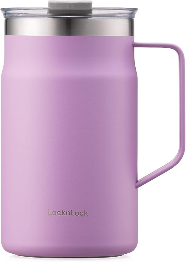 LocknLock Metro Mug Premium 18/8 Stainless Steel Double Wall Insulated with Handle Perfect for table with Lid, Lavender, 20 oz by LocknLock