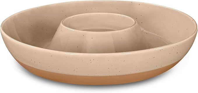 Mora Ceramic Chips and Dip Serving Tray: Large Divided Party Bowl Set for Chips & Salsa, Veggies & Dip, Fruit, Snacks, Entertaining, Hosting, etc. Minimalist Design for the Modern Hostess - Chai by MORA
