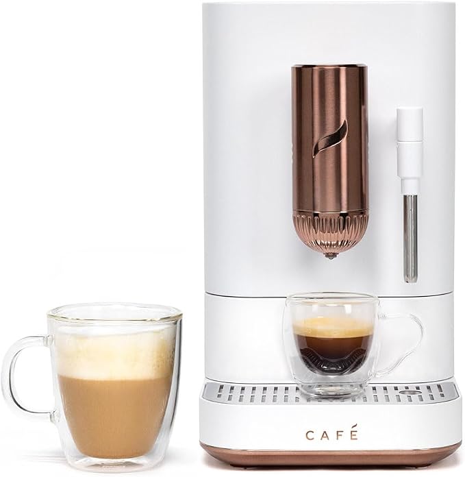 Cafe Affetto Automatic Espresso Machine & Milk Frother with Built In & Adjustable Espresso Bean Grinder, One-Touch Brew in 90 Seconds, Wifi & Smart Connected, Removable 1.2L Water Tank, Matte White by Caf%C3%A9