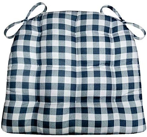 Barnett Home Decor Classic Check Navy Blue Dining Chair Pad with Ties - 15 x 17 Size Small Chair Cushion - Latex Foam Fill - Machine Washable, Reversible, 100% Cotton Plaid, Made in USA by BarnettHomeDecor