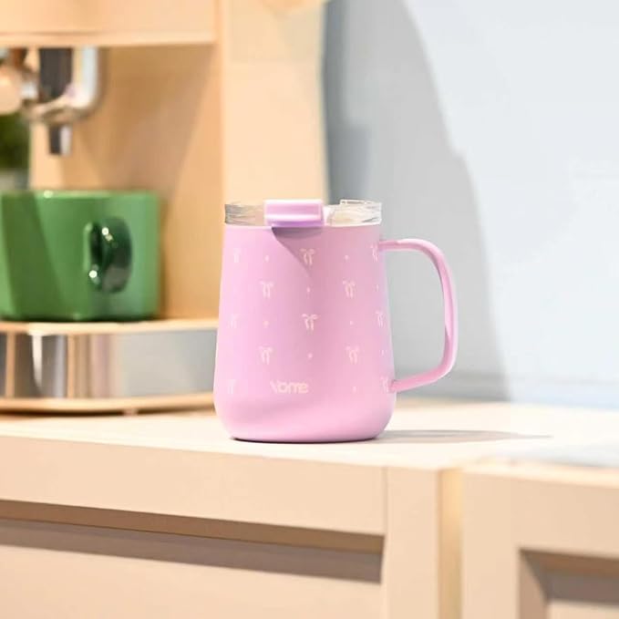 YOME 10oz Elegant Bow Pink Insulated Coffee Mug with Handle for Women | Ceramic Lined Coffee Mug with Splash-Resistant Lid| Pure Taste Stainless Steel Coffee Cup | Easy to Clean | Keeps Drinks Cold - Image 8