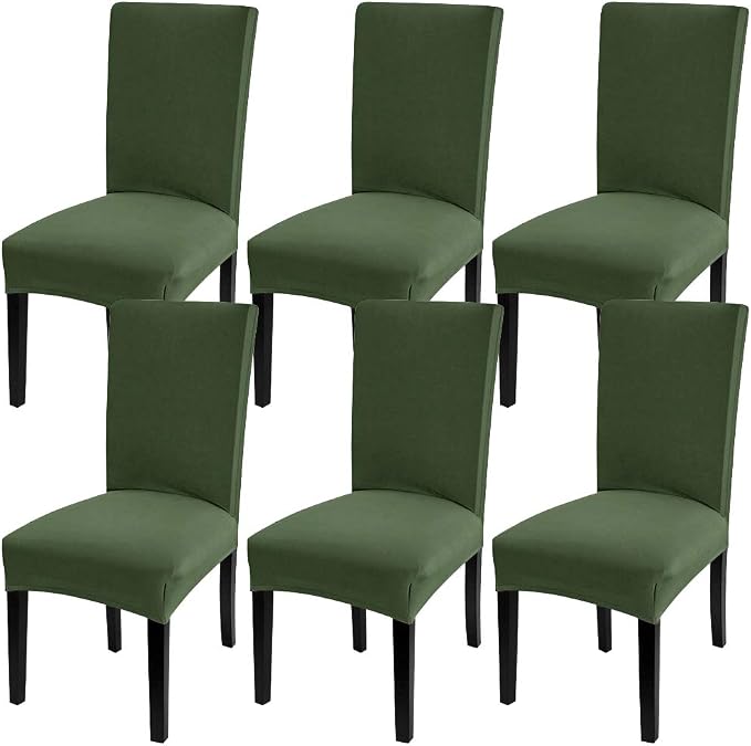 Fuloon 6 Pack Super Fit Stretch Removable Washable Short Dining Chair Protector Cover Seat Slipcover for Hotel, Dining Room, Ceremony, Banquet Wedding Party | Solid Dark Green, Set of 6, Super Fit, Stretch, Removable, Washable, Suits for Hotel, Dining ... by Fuloon