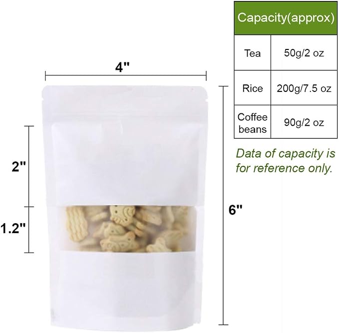Muka 50 PCS White Kraft Bags Toaster Bags with Frosted Window | Food Grade Spouted Pouches, Leak-Proof Cap, Temp -20 - Image 4