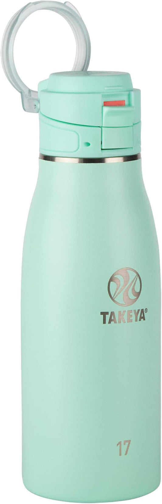 Takeya Traveler Stainless Steel Travel Coffee Mug with Flip-Lock Lid (17 oz, Aqua)- Leakproof Insulated Mug for Coffee & Tea by Takeya