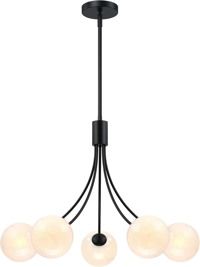 Bubble Chandelier, Modern Sputnik Dining Room 5-Light Chandelier with Black Finish and Glass Globes for Kitchen Bedroom Foyer and Living Room by Triacas