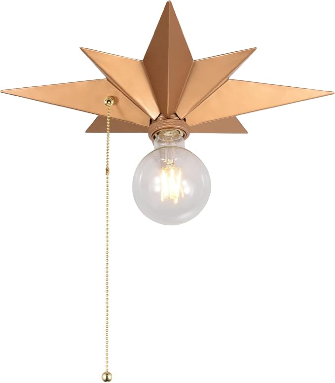 Flush Mount Ceiling Light Fixture with Pull Chain, Brass Star Ceiling Light, Industrial Light Fixtures Ceiling Mount for Hallway, Entryway, Study, Bedroom, Stair, Foyer, Kitchen, Bathroom - Metal by Airposta