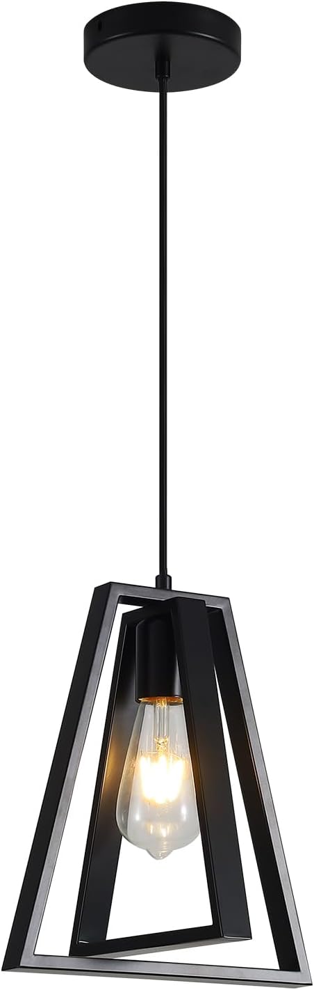 Black Farmhouse Pendant Light Kitchen Island Rustic Hanging Light Fixture Adjustable Height Metal Ceiling Pendant Lighting Mini Industrial Chandelier for Bedroom Entryway (1 Pack) - Image 2