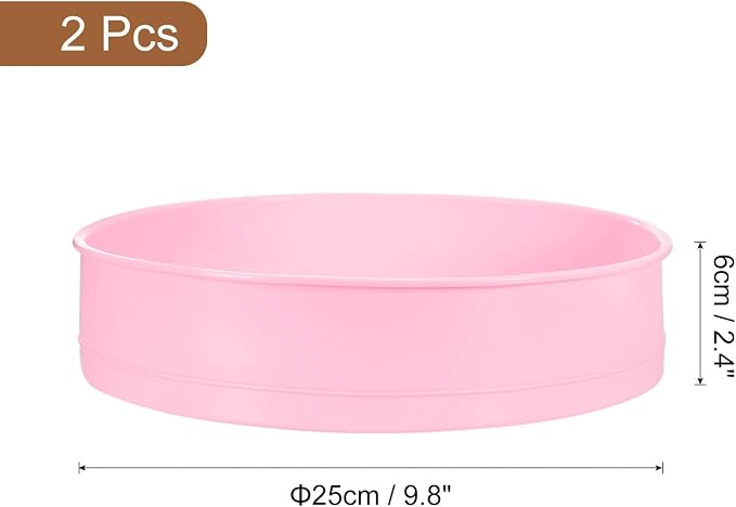 Uxcell 2pcs Round Silicone Cake Pans, 9.8 Inch Nonstick & Quick Release Circle Molds for Layer, Smash and Cheese Cake Baking - Pink - Image 2