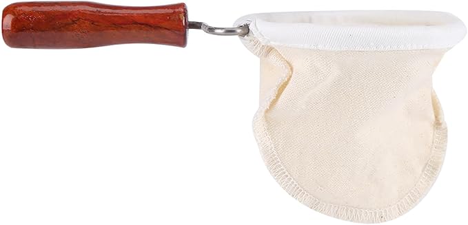 7.6in Coffee Sock Filter, Reusable Cloth Coffee Filter, Flannel Bag Sock Strainer with Wooden Handle, Washable Cafe Flannel Cloth Bag for Cafe Lover Home and Office Use