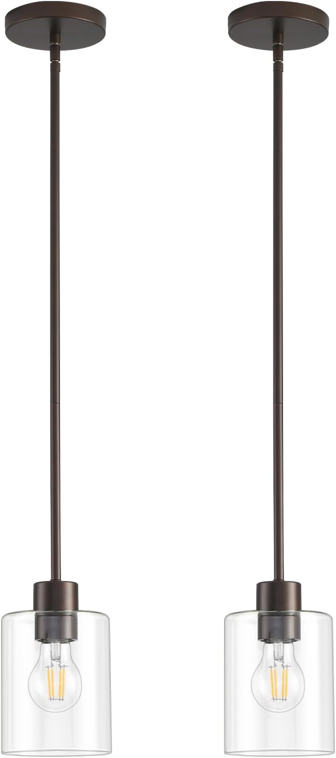 Oil Rubbed Bronze Pendant Lights Kitchen Island - Clear Glass Pendant Light Fixture Multiple Stems Rods 3 Units 12 Inch 3 Units 4 Inch (2 Pack Oil Rubbed Bronze Downrod) by KLSSLighting
