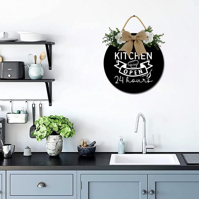 Kitchen Sign Kitchen Hanging Sign Decor Kitchen Open 24 Hours Sign Rustic Wall Decoration Wood Sign for Dining Room Housewarming 11inch - Image 4