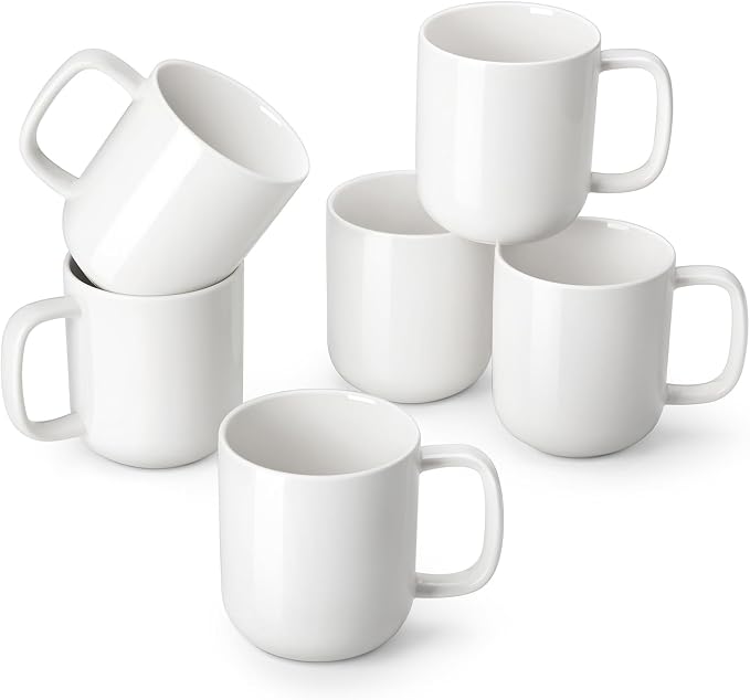 vancasso Porcelain Coffee Mugs Set, 12 oz Ceramic Coffee Cups for Latte Hot Tea Cappuccino Cocoa Milk Cups Set of 6, Dishwasher & Microwave Safe, White by vancasso