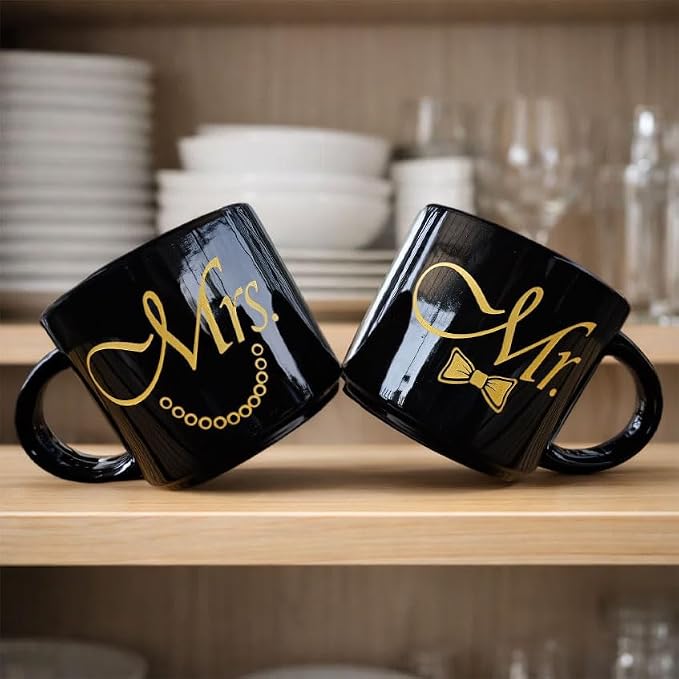 Mr and Mrs Mug Set, Mr Mrs Wedding Gift for Couples, 17 Oz Funny Couple Coffee Mug with Hidden Bottom Design, Newlywed Gift, Bride Groom Present, Anniversary Engagement Gift, His and Hers Mug - Image 3