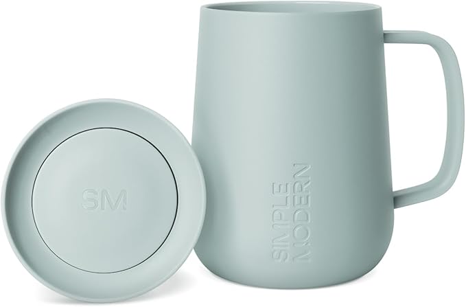 Simple Modern Voyager Signature Mug | Travel Coffee Tumbler with 360° Lid and Handle | Ceramic-Lined Insulated Stainless Steel Iced Cold Brew Cup | 12oz, Sea Glass Sage by Unknown