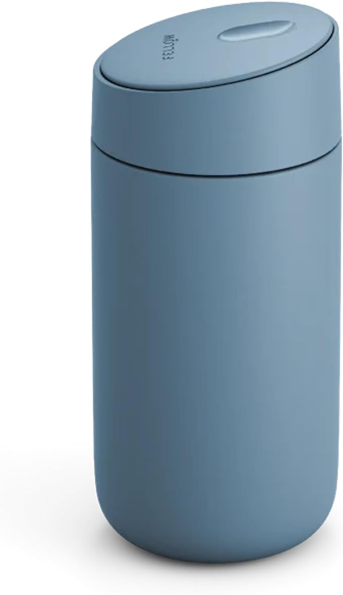 Fellow Carter Slide Ceramic Lined Travel Coffee Mug 12 oz, One-Handed Lid | No Metallic Taste Stainless Steel Coffee Tumbler, Leak-Proof, Hot 6Hr Cold 6Hr, BPA-Free, Dishwasher Safe, Hazy Blue by Unknown