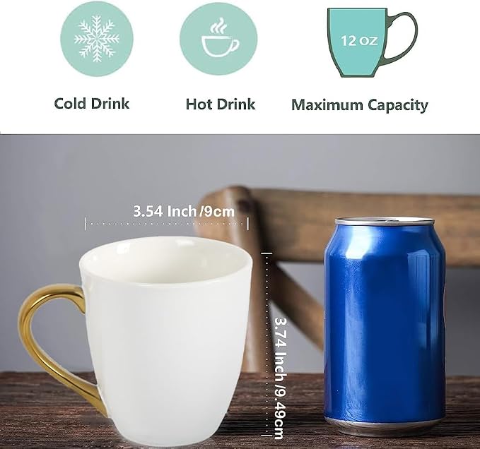 vicrays Coffee Mug Set, 11 Ounce, Set of 6, Ceramic Mug for Men, Women, Unique Glazed Mugs with Handle for Coffee, Tea, Milk, Cocoa, Cereal(White with Golden) - Image 2