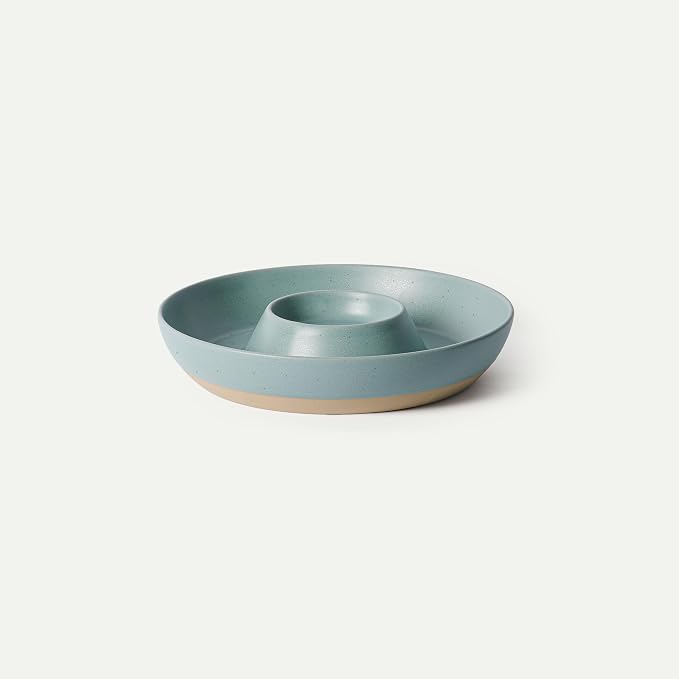 MORA Ceramic Chips and Dip Serving Tray: Large Divided Party Bowl Set for Chips & Salsa, Veggies & Dip, Fruit, Snacks, Entertaining, Hosting, etc. Minimalist Design for the Modern Hostess - Iris by MORA