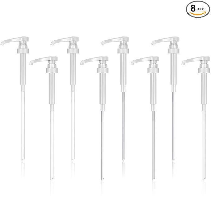 Zopeal 8 Pieces Coffee Syrup Pump Dispenser Fits 750ml/25.4oz Bottles, Skinny Syrup Pump for Coffee Flavoring, Creamers, Caramel, Beverages, Kitchen Cafe Bar Drinking Mixes Food Dispenser(White)