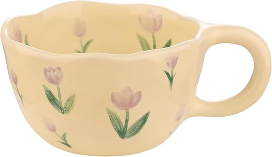 VanEnjoy Ceramic Cup, Cute Coffee Mug, Strawberry Mug, Aesthetic Coffee Mug, Retro Flower Mug, Ceramic Tea, 10oz/300ml for Tea Coffee, Milk and Oatmeal by VanEnjoy
