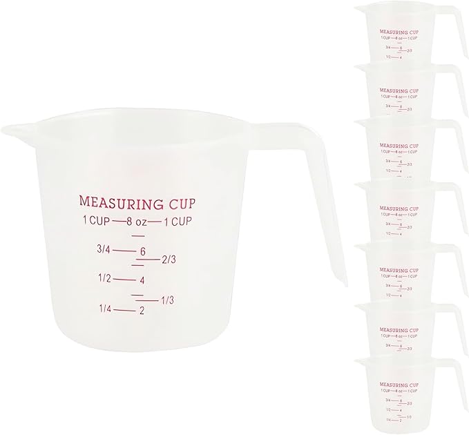8 Pcs 1 Cup Capacity Plastic Measuring Cup, 8 Oz/250 ml Clear Graduated Measuring Cups Plastic Mug with Spout and Handles Ounce and Ml Cup Marking for Recipe Ingredient, Flour, Water, Liquid