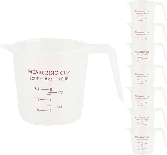 8 Pcs 1 Cup Capacity Plastic Measuring Cup, 8 Oz/250 ml Clear Graduated Measuring Cups Plastic Mug with Spout and Handles Ounce and Ml Cup Marking for Recipe Ingredient, Flour, Water, Liquid