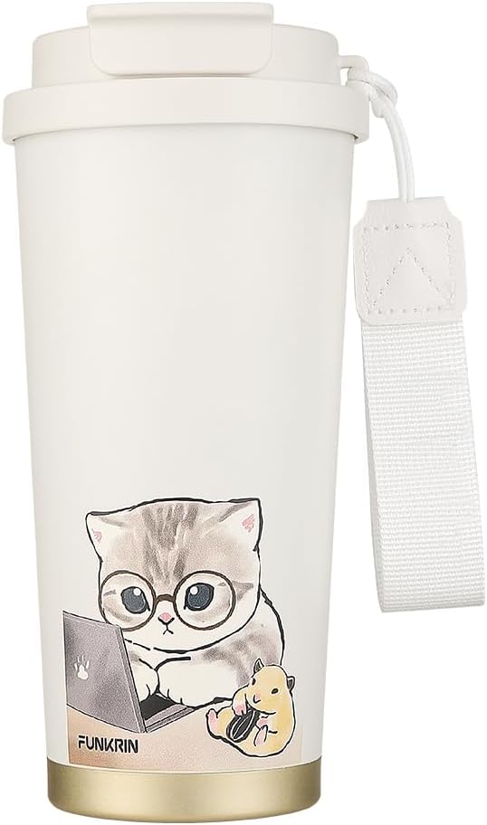 Funkrin Coffee Travel Mug with Flip Lid, 16oz Insulated Tumbler Cup with Ceramic Coating, Double Wall Vacuum Leak-Proof Tumbler for Office School Party Camping by Funkrin