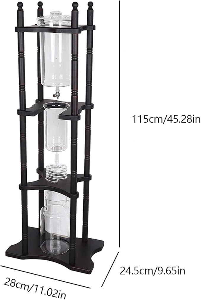 Cold Brew Maker Tower Iced Coffee Maker 2500ml Vertical Japanese Style Glass Container and Wood Stand 25 Cups With Slow Drip Technology and Bamboo Straight Frame for Home Office Drip Coffee Maker