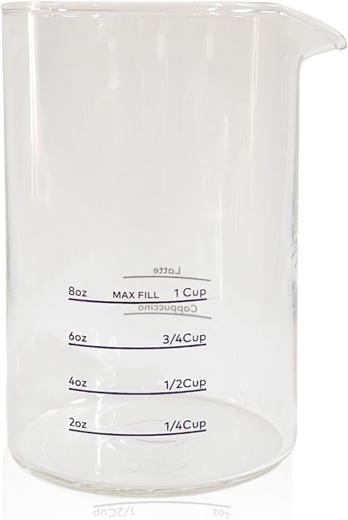 Milk Frother Cup compatible with Keurig SimpleCafé Milk Frother, Clear Glass, 8 oz Capacity with Measurement Markings, Pour Spout